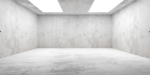 abstract empty, modern concrete room with ceiling lights and rough floor - industrial interior backg