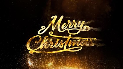 Wall Mural - gold and glitter merry christmas 4k loop features golden glitter particles moving through black spac