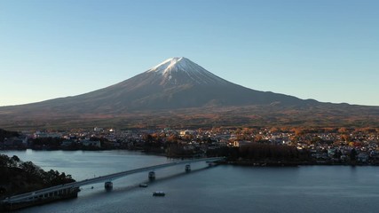 Sticker - Aerial view of Mt. Fuji and  lake Kawaguchiko at dawn