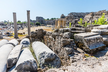 Wall Mural - The ruins of the ancient city of Side one of the best-known classical sites in Turkey. Selective focus