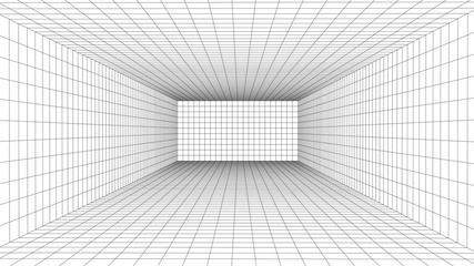 Fototapete - Vector perspective grid. Detailed lines on white background.