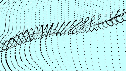 Poster - Abstract dynamic wave with a lot of dots. Wave of connected dots on blue background.