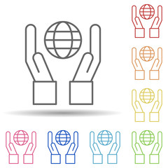 Aufkleber - Earth in hands outline in multi color style icon. Simple thin line, outline vector of ecology icons for ui and ux, website or mobile application