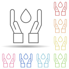 Aufkleber - Water in hands outline in multi color style icon. Simple thin line, outline vector of ecology icons for ui and ux, website or mobile application