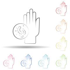 Poster - Hand, bacteria in multi color style icon. Simple thin line, outline vector of biology icons for ui and ux, website or mobile application