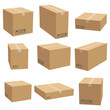© Sergey - Set of cardboard box mockups. Isolated on white background. Vector carton packaging box images.
