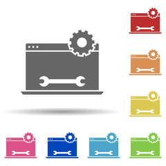 Poster - Laptop, tools, operations management in multi color style icon. Simple glyph, flat vector of business icons for ui and ux, website or mobile application
