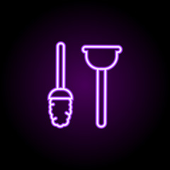 Poster - Plunger and brush neon icon. Simple thin line, outline vector of cleaning icons for ui and ux, website or mobile application