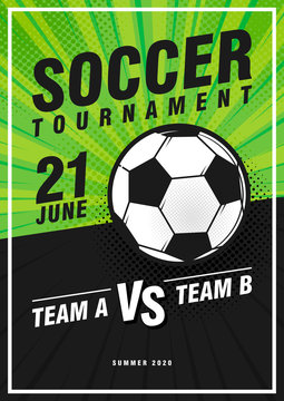 Wall Mural - Soccer tournament retro pop art sports posters design. Vector illustration. Soccer flyer design template