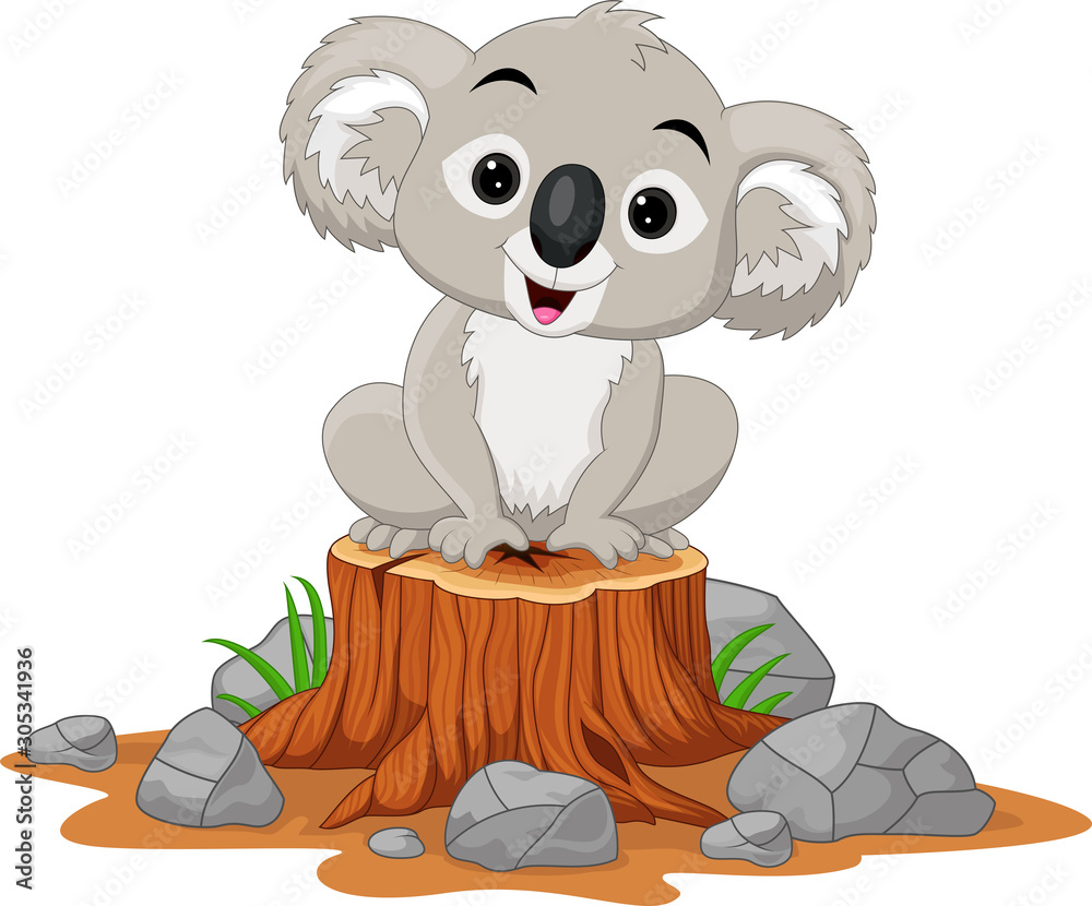 Cartoon baby Koala sitting on tree stump Stock Vector | Adobe Stock