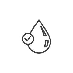 Clean water quality line icon. Droplet with check mark linear style sign for mobile concept and web design. Water drop with a tick outline vector icon. Symbol, logo illustration. Vector graphics