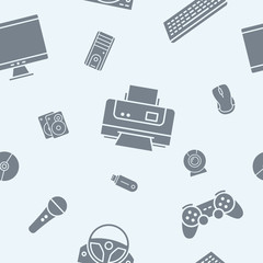 Fototapete - Electronic devices background - Vector seamless pattern solid silhouettes of technique and computer for graphic design