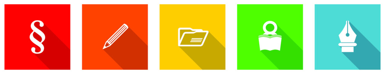 Aufkleber - Set of colorful web flat design vector icons, paragraph, justice, draw and document buttons in eps 10 for webdesign and mobile applications on white background