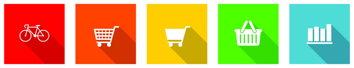 Leinwandbilder - Set of colorful web flat design vector icons,  buy, cart, cycle, retail and business buttons in eps 10 for webdesign and mobile applications on white background