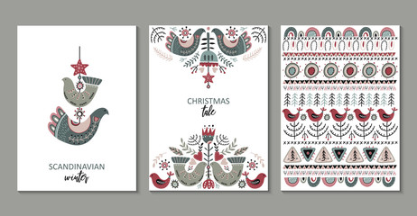 Vector set of greeting cards, posters in scandinavian style.