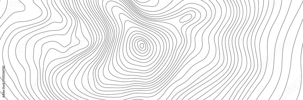 The stylized height of the topographic contour in lines. The concept of a conditional geography scheme and the terrain path. Black & White. Ultra wide size. Vector illustration. - obrazy, fototapety, plakaty 
