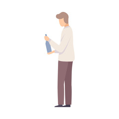 Poster - Young Man Trying To Open A Bottle On Party Vector Illustration