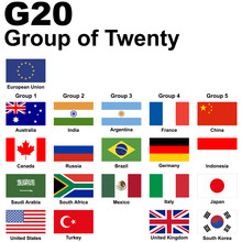 G20 (Group Of Twenty). Flags Of Member Countries, Icon Set. Vector Illustration.