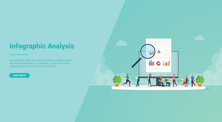 Poster - studying or learn infographic analysis team people for website template or landing homepage - vector