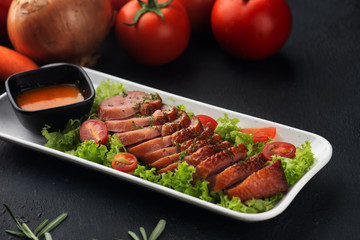 Wall Mural - smoked duck with chilli sauce and salad