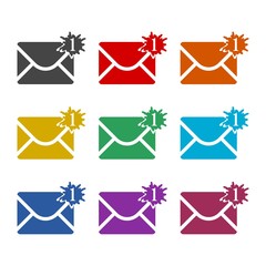 Poster - Email, one missed message outline icon color icon set isolated on white background