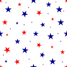 Blue Red Stars Seamless Pattern. Vector Design