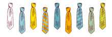 Bright Knotted Ties Hand Drawn Illustrations Set