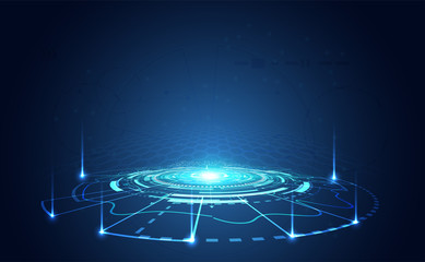 Poster - modern abstract technology concept communication circle digital circuits on blue background and arro