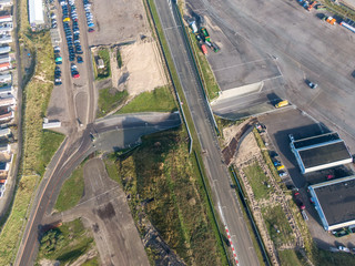 Wall Mural - Aerial of race track in the dunes with road maintenance interventions in Zandvoort, the Netherlands 