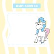 © Maria - Cute baby shower cartoon with beautiful unicorn. Label for children with funny unicorns. Vector illustration.