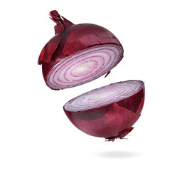 Sticker - sliced red onion isolated on white background