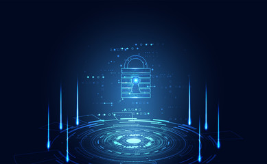 Poster - Abstract technology cyber security privacy information network concept padlock protection digital network internet link on hi tech blue future background