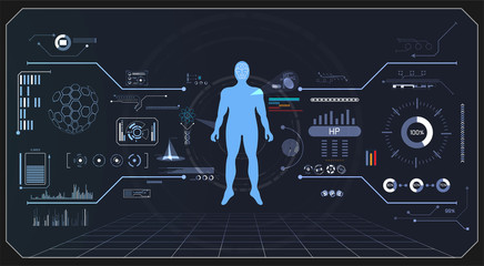 Poster - abstract health technology ui futuristic hud human interface hologram elements of digital data chart, communication, computing and innovation on hi tech future design background