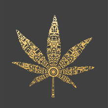 Golden Mandala Cannabis Leaf. Ornamental Decoration.