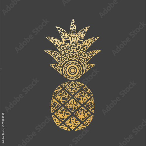 Golden Mandala Pineapple Shape. Ornamental Decoration. Tableau sur Toile
