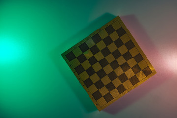 Poster - Beautiful vintage Chess board in the color light. Background banner texture. Top View.
