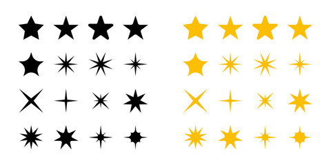 Wall Mural - stars collection. stars black and yellow color, vector icons, isolated on white background. stars in modern simple flat style for web design. vector