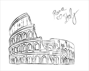 Fototapete - Vector sketch of The Coliseum or Flavian Amphitheatre, Rome, Italy.