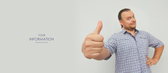 Wall Mural - young man in suit with thumbs up hand. business success. web article template. long header banner fo