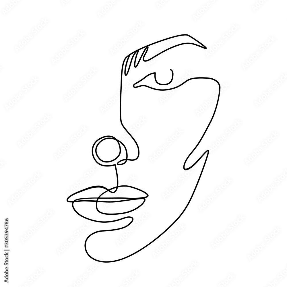Continuous line vector drawing. Face silhouette. Abstract portrait ...