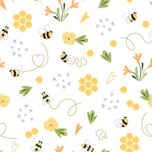 Bee Honey Pattern Bee Floral Yellow Template Bee Seamless Pattern Cute Honey Templates Vector