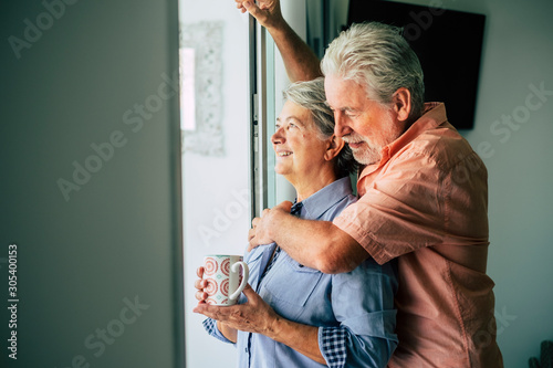 Happy Old People Caucasian Senior Couple Enjoying Home Together