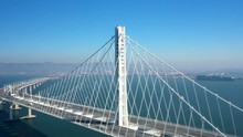 Aerial Hyperlapse Bay Bridge commute from Oakland to San Francisco on Sunny Day, California