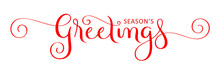 SEASON'S GREETINGS Red Vector Brush Calligraphy Banner With Spirals
