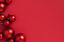 Christmas Or New Year Festive Red Background With Christmas Balls