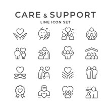 Set Line Icons Of Care And Support