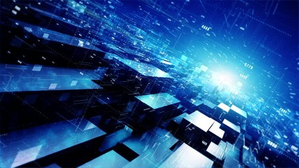 Poster - Digital cyberspace geometric background with particles and digital data network connections.