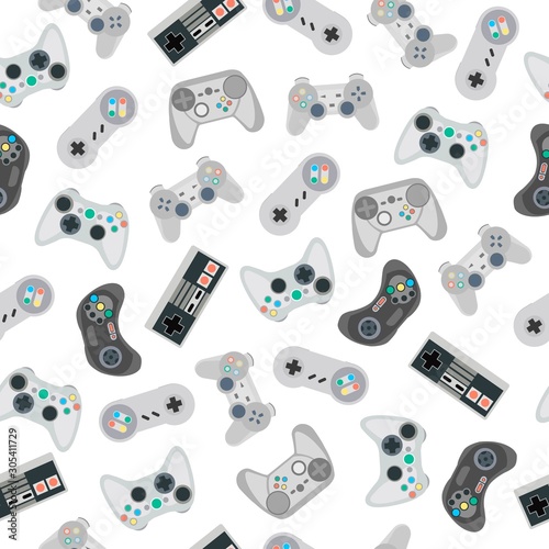 seamless-pattern-with-retro-gamepads-and-joysticks-isolated-on-white-background-vector-illustration