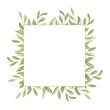 © Ekaterina Urvantseva - watercolor illustration square frame of green swamp branches with leaves on a white background. spring summer mood. space for text. cards, design, for wedding, greetings, wallpaper background.