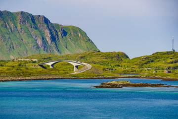 Sticker - Road and bridge over sea., Lofoten Norway